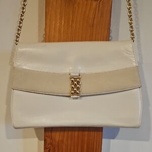 Elegant Vintage White Leather Chain Strap Bag Made In Canada